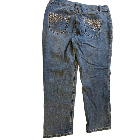 Roz & Ali Womens Jeans Straight Leg Mid Rise Stretch Sequin Pockets Blue Size 10 - Picture 2 of 10